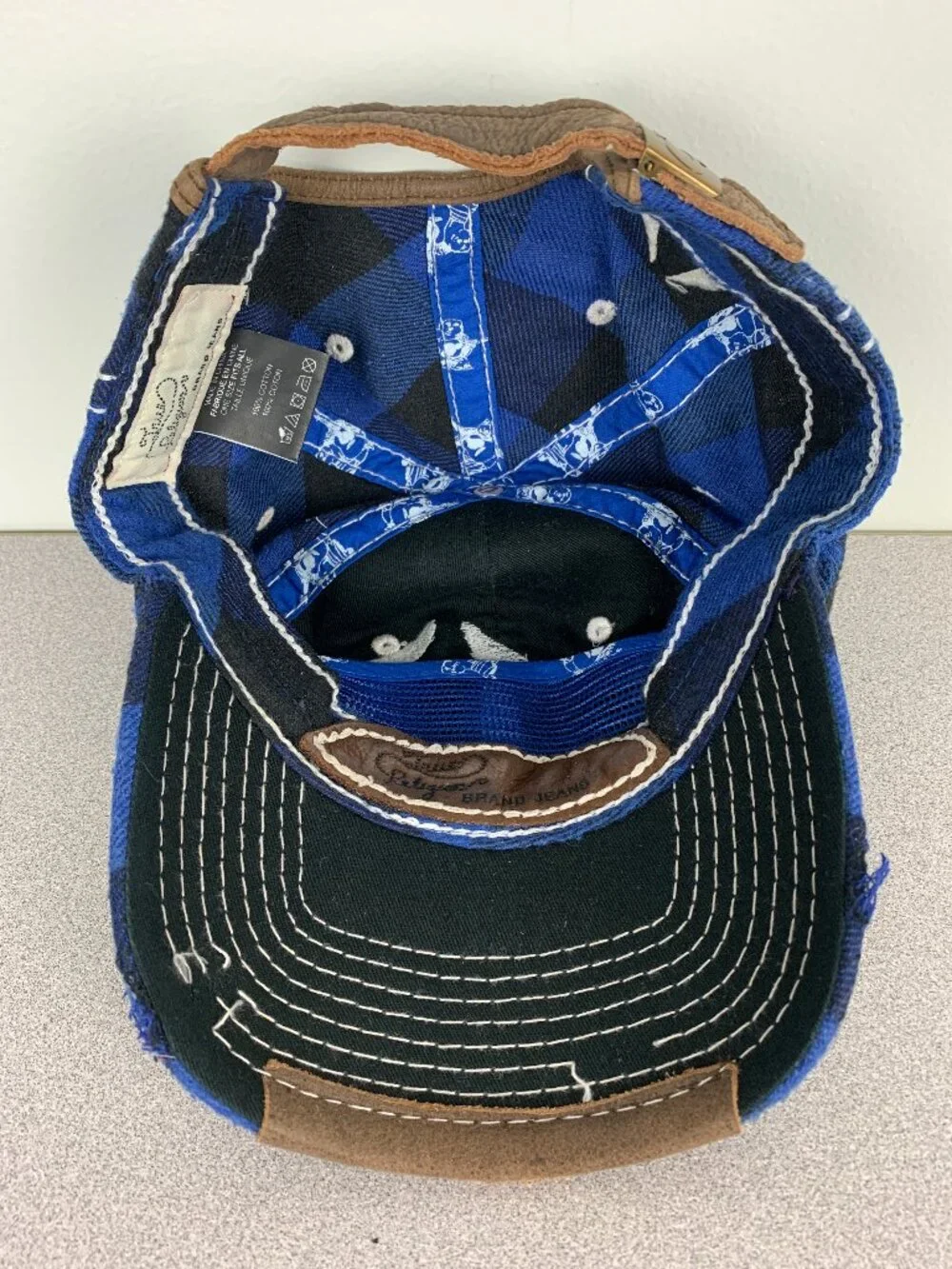True Religion Distressed Blue Plaid Hat